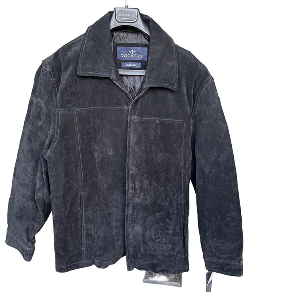 Dockers Black Suede Genuine Leather Jacket XL New with tag